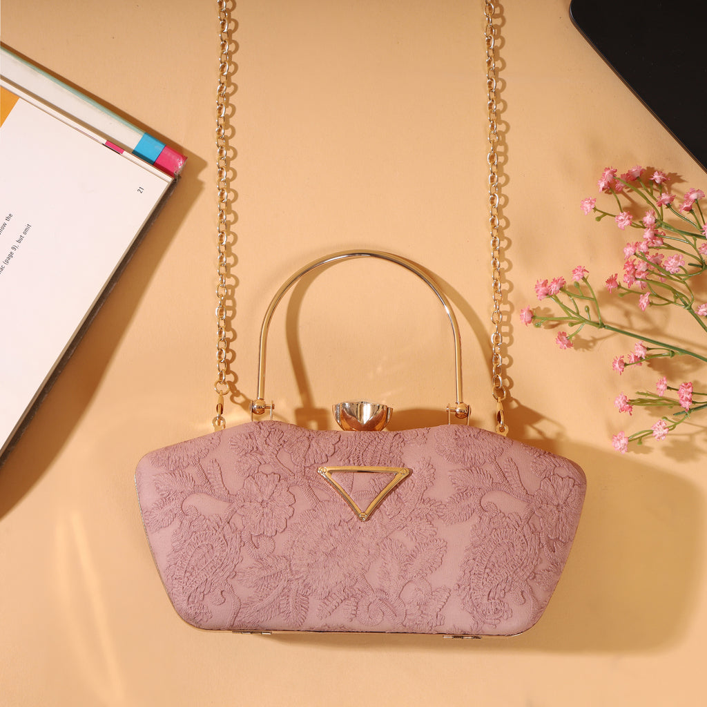 Pink Embroidered clutch By Woomenly