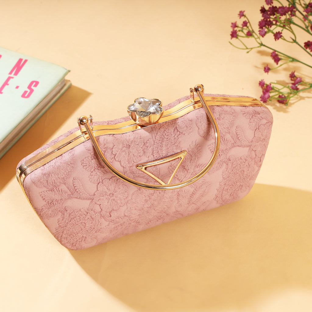 Pink Embroidered clutch By Woomenly