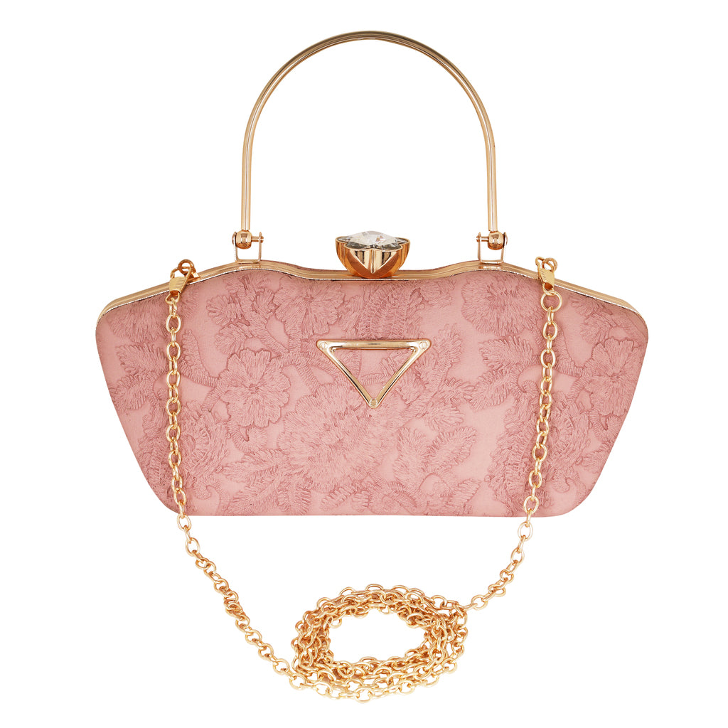 Pink Embroidered clutch By Woomenly